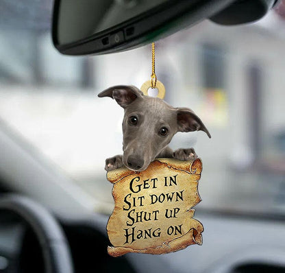 Whippet get in two sided ornament, car hanging ornaments, Christmas Decoration