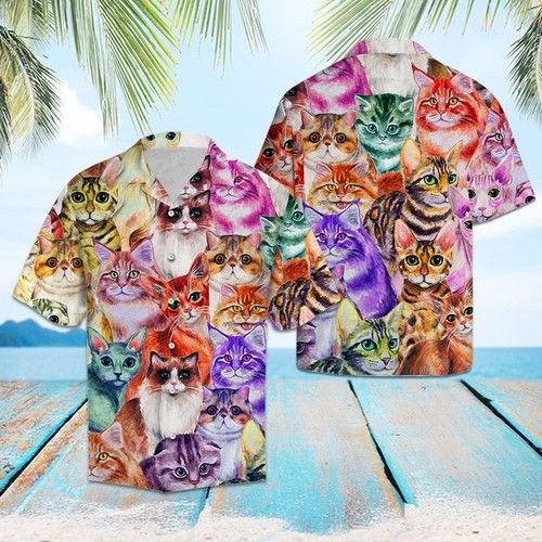 Cat Color Hawaiian Shirt Summer_Hawaiian Shirt Gift, Christmas Gift