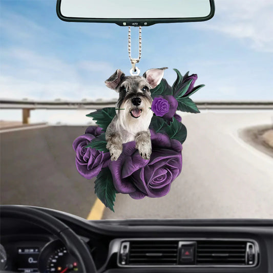 Schnauzer In Purple Rose Car Hanging Ornament, Christmas Decoration