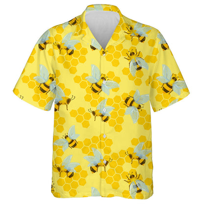 Watercolor Bees And Honeycombs Drawn In Cartoon Style Hawaiian Shirt, Hawaiian Shirt Gift, Christmas Gift
