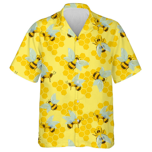 Watercolor Bees And Honeycombs Drawn In Cartoon Style Hawaiian Shirt, Hawaiian Shirt Gift, Christmas Gift