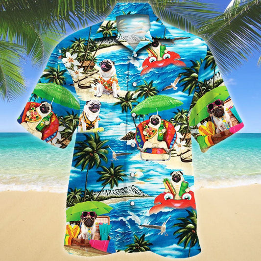 Funny Pug Dog Lovers Beach Vibe Pattern Hawaiian Shirt, Hawaiian Shirt Gift, Christmas Gift