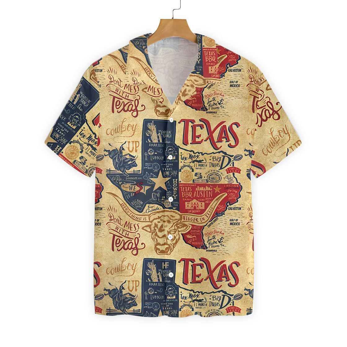Vintage Background Don't Mess With Texas Longhorns Design Hawaiian Shirt, Hawaiian Shirt Gift, Christmas Gift