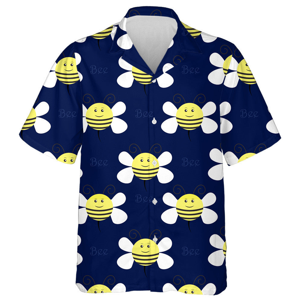 Summer Circled Bees On Deep Blue Hawaiian Shirt,Hawaiian Shirt Gift, Christmas Gift
