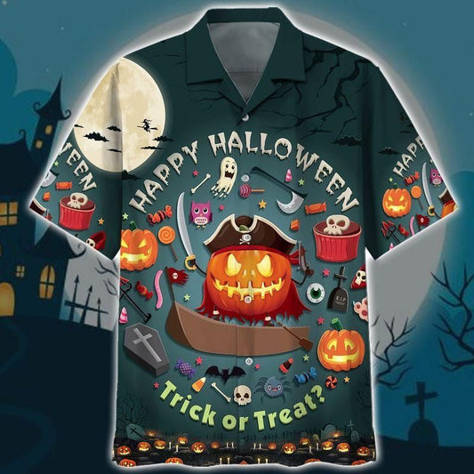 Happy Pumpkin Halloween And Trick Or Treat Dramatic Hawaiian Shirt, Hawaiian Shirt Gift, Christmas Gift
