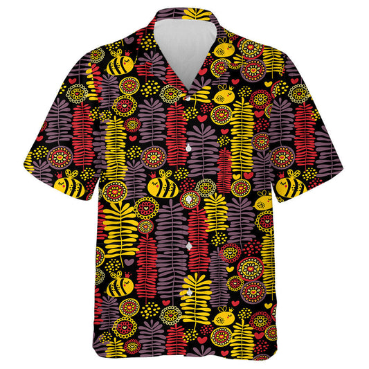 Natural Summer Cartoon Floral And Bee In Crown Hawaiian Shirt, Hawaiian Shirt Gift, Christmas Gift