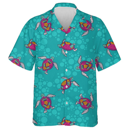 Ornamental Ocean Turtles Blue Ethnic Hand Drawn Hawaiian Shirt, Hawaiian Shirt Gift, Christmas Gift
