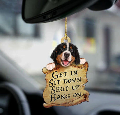 Bernese Mountain Dog get in dog moms two sided car ornament, cute ornament, Christmas Decoration