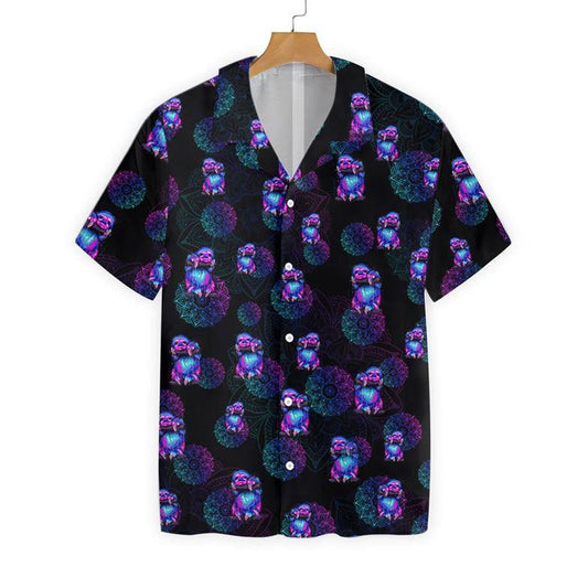 Sloth Mandala Watercolor On Black Background Pattern Hawaiian Shirt, Hawaiian Shirt Gift, Christmas Gift