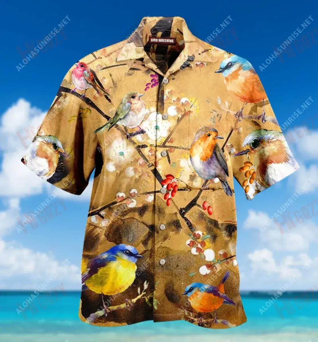 Robin Bird Unisex Hawaiian Shirt Ocean Short Sleeve Custom Hawaiian Shirts Hawaiian Shirts For Men, Hawaiian Shirt Gift, Christmas Gift