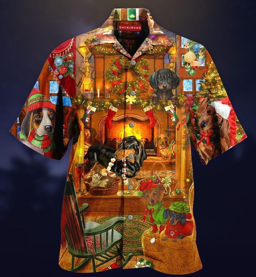 Design Hawaiian Shirt Dachshund Beautiful Christmas Eve,Hawaiian Shirt Gift, Christmas Gift