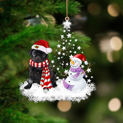 BLACK Pug 1-Star Tree Hanging Christmas Plastic Hanging Ornament, Christmas Ornament Gift, Christmas Gift, Christmas Decoration
