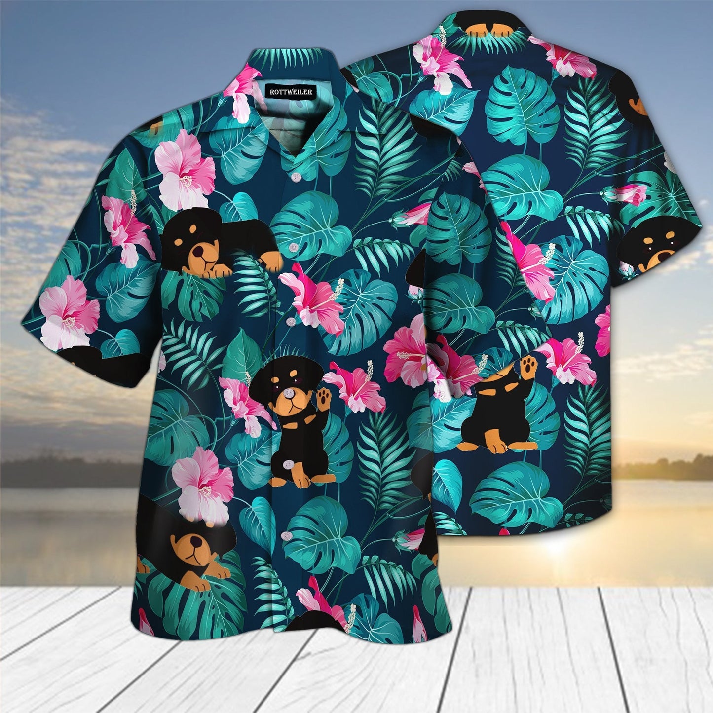 Cute Rottweiler Theme Pretty Ornamental Hawaiian Shirt,Hawaiian Shirt Gift, Christmas Gift