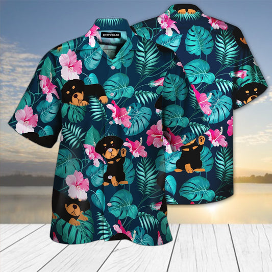Cute Rottweiler Theme Pretty Ornamental Hawaiian Shirt,Hawaiian Shirt Gift, Christmas Gift