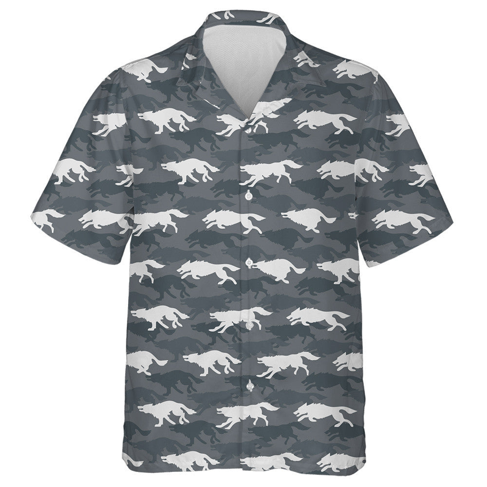 Running Wolf On Gray Background Fans Of Hunting Hawaiian Shirt, Hawaiian Shirt Gift, Christmas Gift