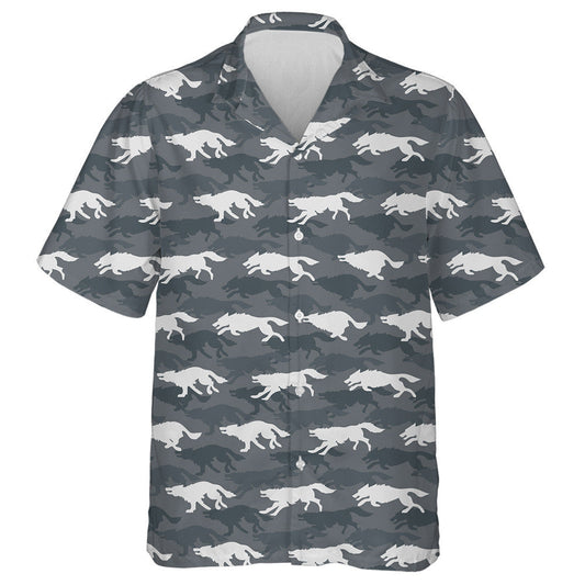 Running Wolf On Gray Background Fans Of Hunting Hawaiian Shirt, Hawaiian Shirt Gift, Christmas Gift