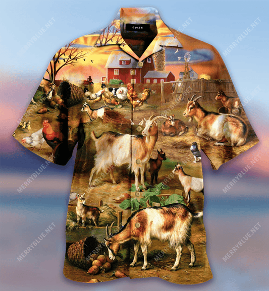 Goats Farming On Farm Hawaiian Aloha Shirt Hawaiian Shorts Beach Short Sleeve, Hawaiian Shirt Gift, Christmas Gift