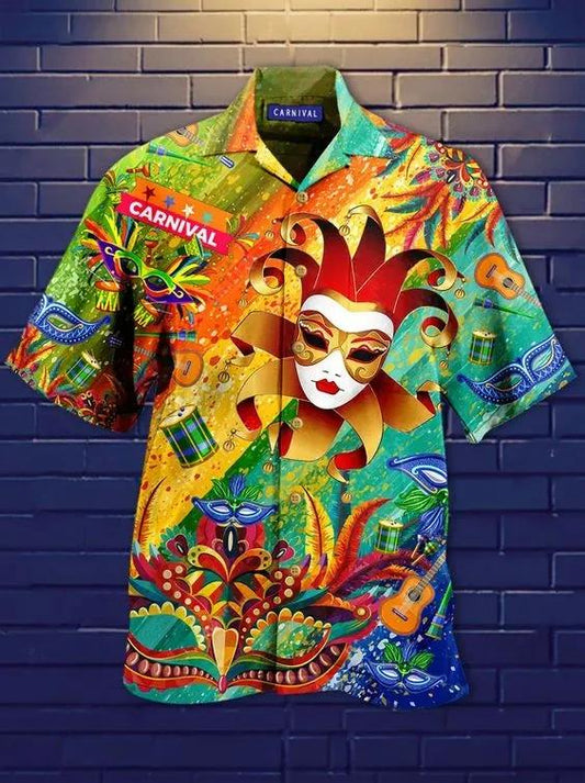 Carnival Hawaiian Aloha Shirt Unisex Shorts Sleeve Colorful Hw2639 Hawaiian Shorts Beach Short Sleeve_Hawaiian Shirt Gift, Christmas Gift