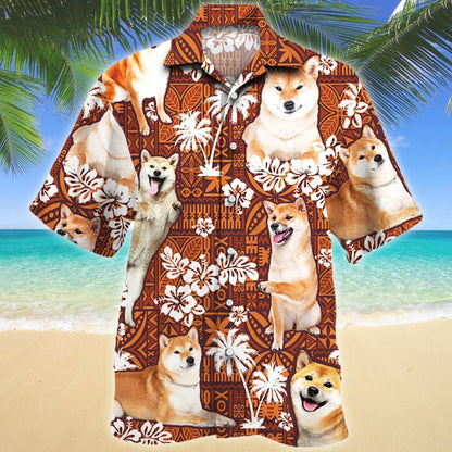 Intelligent Shiba Inu Dog Red Tribal Pattern Hawaiian Shirt, Hawaiian Shirt Gift, Christmas Gift