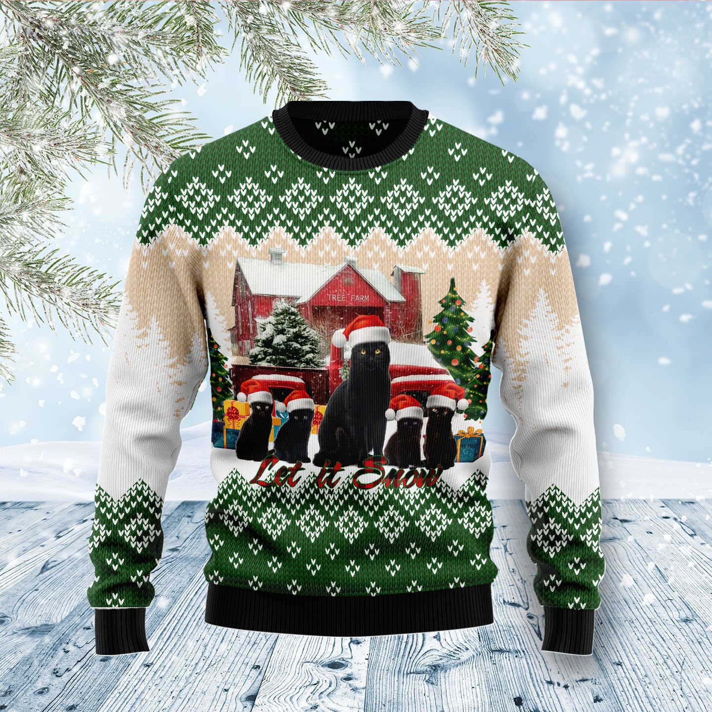 Black Cat Let It Snow Ugly Christmas Sweater, Christmas Ugly Sweater,Christmas Gift,Gift Christmas 2022