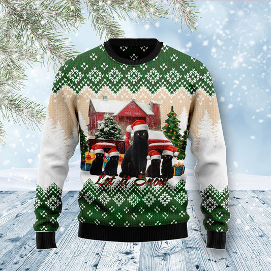 Black Cat Let It Snow Ugly Christmas Sweater, Christmas Ugly Sweater,Christmas Gift,Gift Christmas 2022