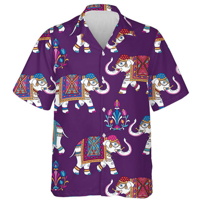 Funny Elephants And floral Elements On Violet Background Hawaiian Shirt, Hawaiian Shirt Gift, Christmas Gift