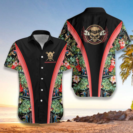 Hawaiian Aloha Shirts Ironworker Tropical Skull, Hawaiian Shirt Gift, Christmas Gift