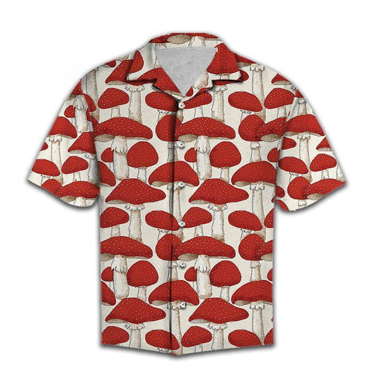 Holiday Gifts Red And White Mushrooms Jungle Pattern Hawaiian Shirt, Hawaiian Shirt Gift, Christmas Gift