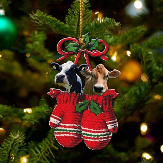 Cow Inside Your Gloves Christmas Holiday-Two Sided Christmas Plastic Hanging Ornament, Christmas Gift, Christmas Decoration