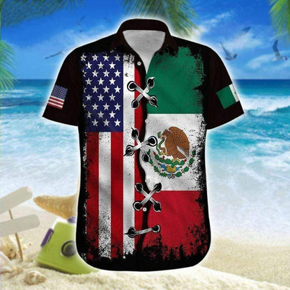 Theme America And Mexico Eagle Flag Design Hawaiian Shirt, Hawaiian Shirt Gift, Christmas Gift