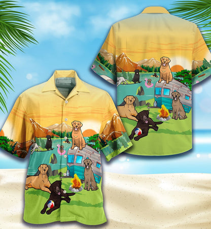 Beautiful Labrador Lover Camping Pattern Hawaiian Shirt, Hawaiian For Gift