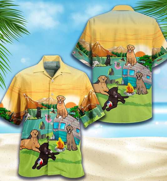 Beautiful Labrador Lover Camping Pattern Hawaiian Shirt, Hawaiian For Gift