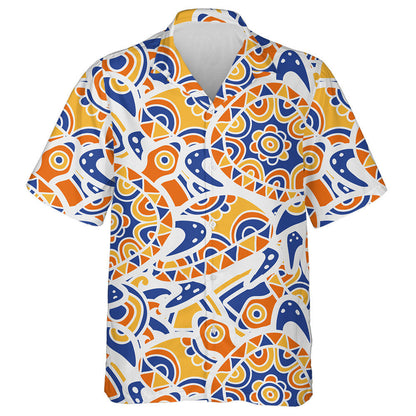 Hand Drawn Blue And Orange Ethnic Ornamental Turtles Hawaiian Shirt, Hawaiian Shirt Gift, Christmas Gift