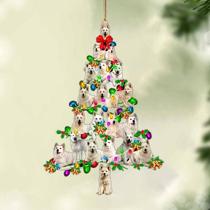 Berger Blanc Suisse-Christmas Tree Lights-Two Sided Christmas Plastic Hanging Ornament, Christmas Ornament Gift, Christmas Gift, Christmas Decoration
