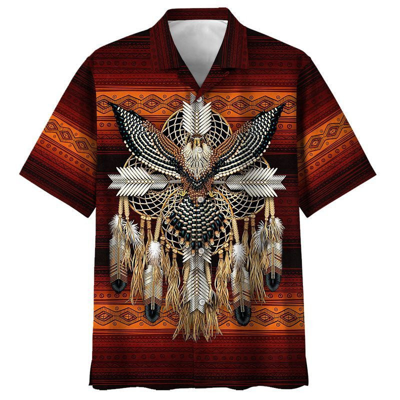 Native American Hawaiian Shirt Bird With Arrow Red And Orange Style, Hawaiian Shirt Gift, Christmas Gift