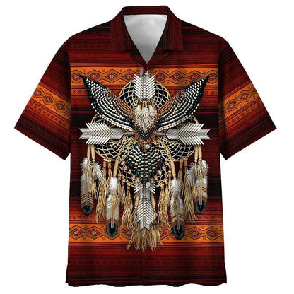 Native American Hawaiian Shirt Bird With Arrow Red And Orange Style, Hawaiian Shirt Gift, Christmas Gift
