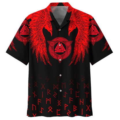 Red And Black Viking Pattern Hawaiian Shirt,Hawaiian Shirt Gift, Christmas Gift