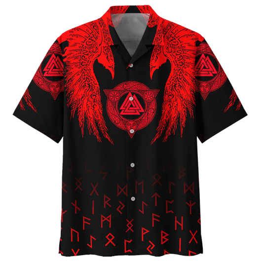 Red And Black Viking Pattern Hawaiian Shirt,Hawaiian Shirt Gift, Christmas Gift