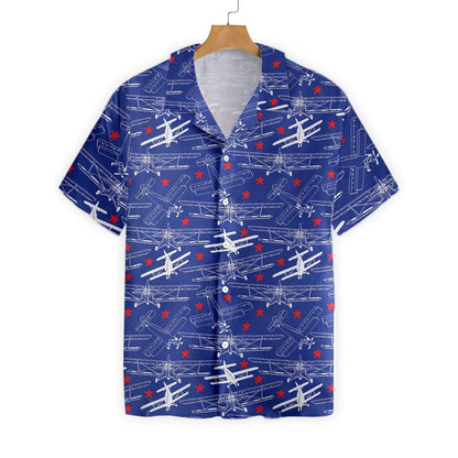 Retro Airplane With Stars Pattern Hawaiian Shirt,Hawaiian Shirt Gift, Christmas Gift