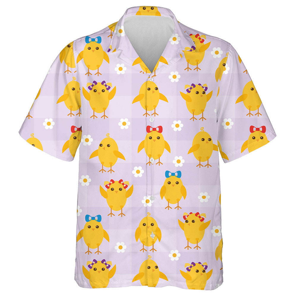 Chicken With Bow Tie And Flowers On Violet Background Hawaiian Shirt, Hawaiian Shirt Gift, Christmas Gift