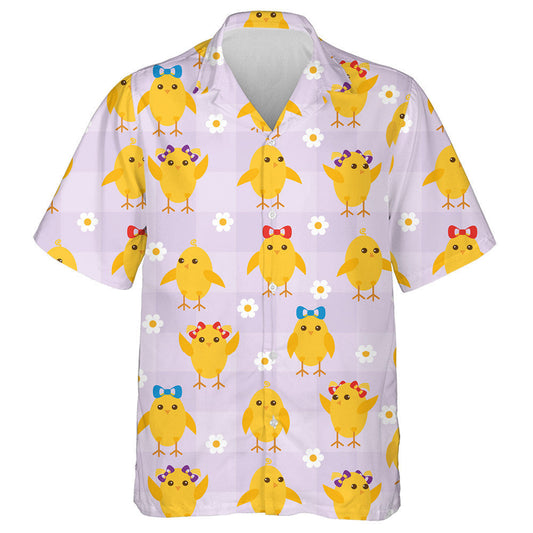 Chicken With Bow Tie And Flowers On Violet Background Hawaiian Shirt, Hawaiian Shirt Gift, Christmas Gift