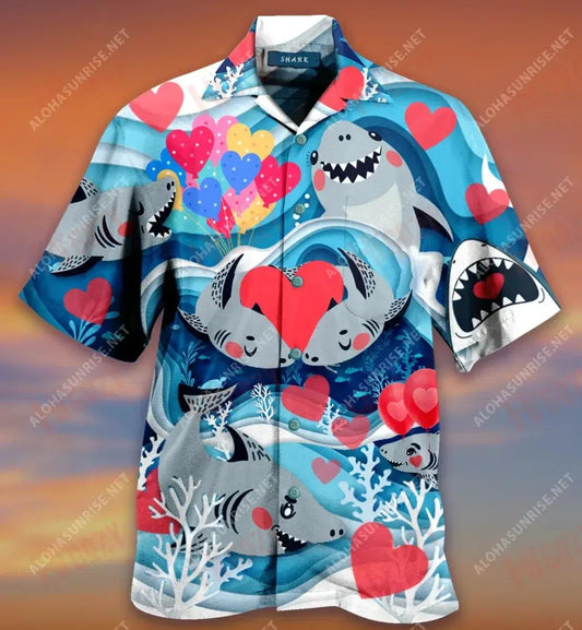 Shark Love Short Hawaiian Shirt Summer Aloha Shirt Best Hawaiian Shirts Hawaiian Shirts For Men, Hawaiian Shirt Gift, Christmas Gift