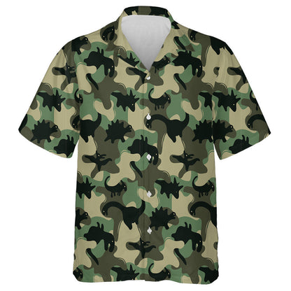 Black Dinosaur Skeletons Silhouette Green Camo Pattern Hawaiian Shirt, Hawaiian Shirt Gift, Christmas Gift