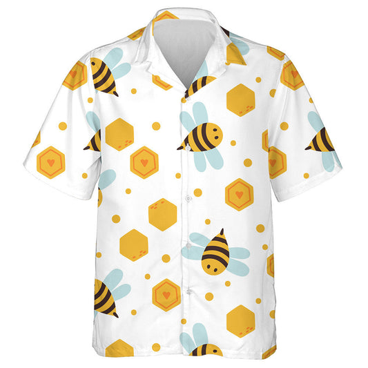 Watercolor Cartoon Bee Insects And Honeycombs Hawaiian Shirt, Hwaiian For Gift