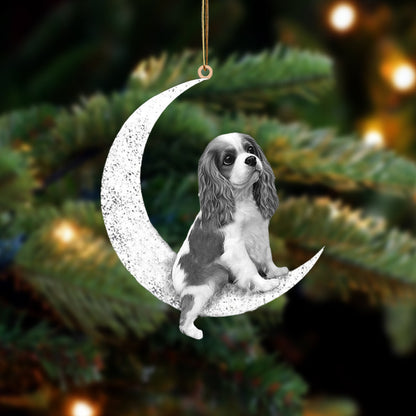 Cavalier King Charles Spaniel-Sit On The Moon-Two Sided Christmas Plastic Hanging Ornament, Happy Christmas Ornament, Christmas Gift, Christmas Decoration