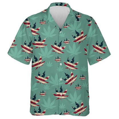 Design American Flag Cannabis Leaf Green Background Hawaiian Shirt, Hawaiian Shirt Gift, Christmas Gift