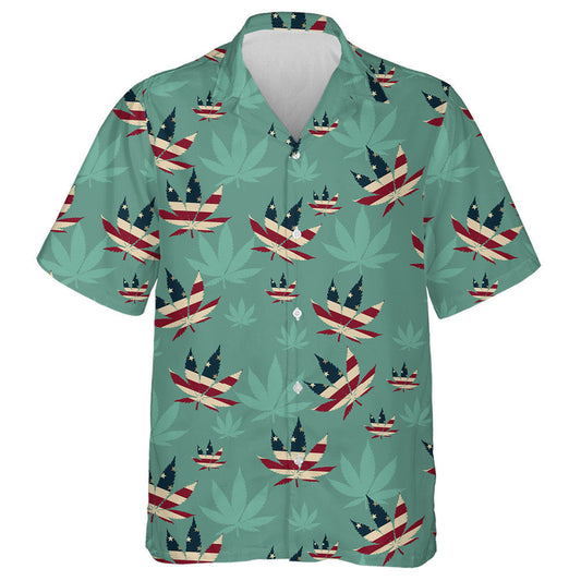 Design American Flag Cannabis Leaf Green Background Hawaiian Shirt, Hawaiian Shirt Gift, Christmas Gift