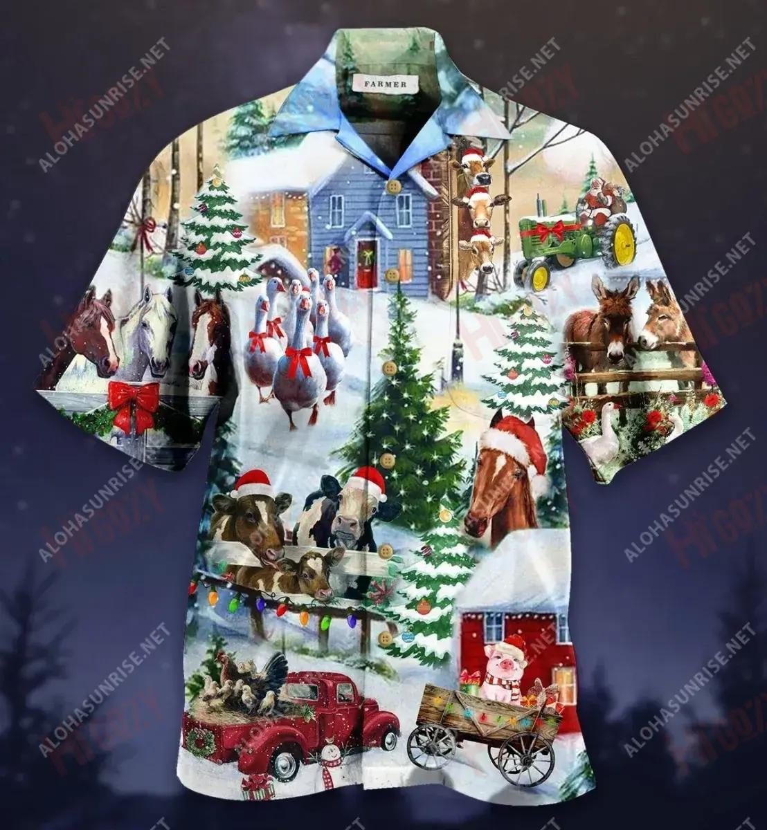 Christmas Is Better On The Farm Short Hawaiian Shirt Vacation Aloha Shirt Best Hawaiian Shirts Hawaiian Shirts For Women, Hawaiian Shirt Gift, Christmas Gift
