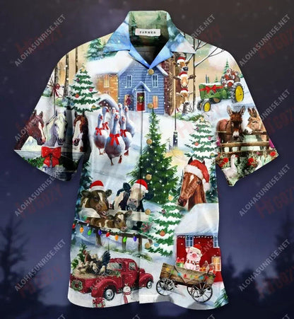 Christmas Is Better On The Farm Short Hawaiian Shirt Vacation Aloha Shirt Best Hawaiian Shirts Hawaiian Shirts For Women, Hawaiian Shirt Gift, Christmas Gift
