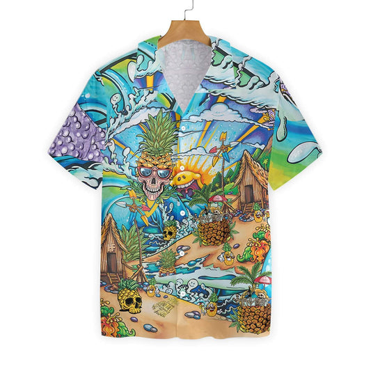 Pineapple Skull Beach Funny Design Hawaiian Shirt,Hawaiian Shirt Gift, Christmas Gift